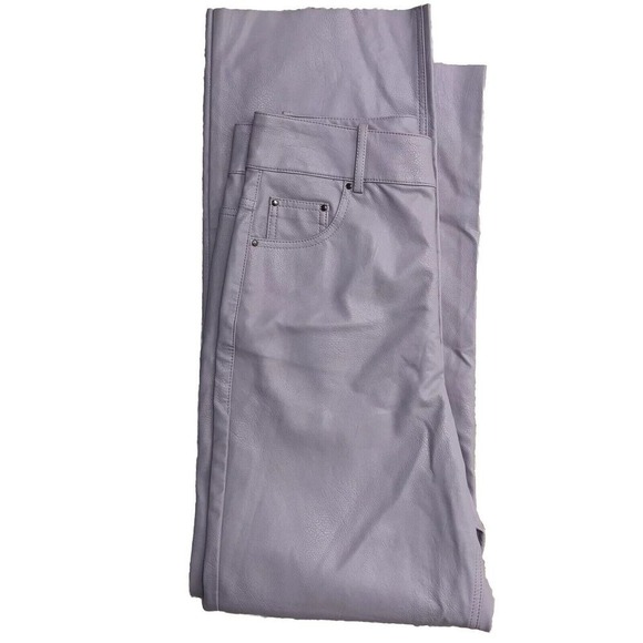 Zara High Waisted Lilac Faux Leather Trousers M Raw Hem 30x30 Hipster Skate‎ Emo - Picture 2 of 16